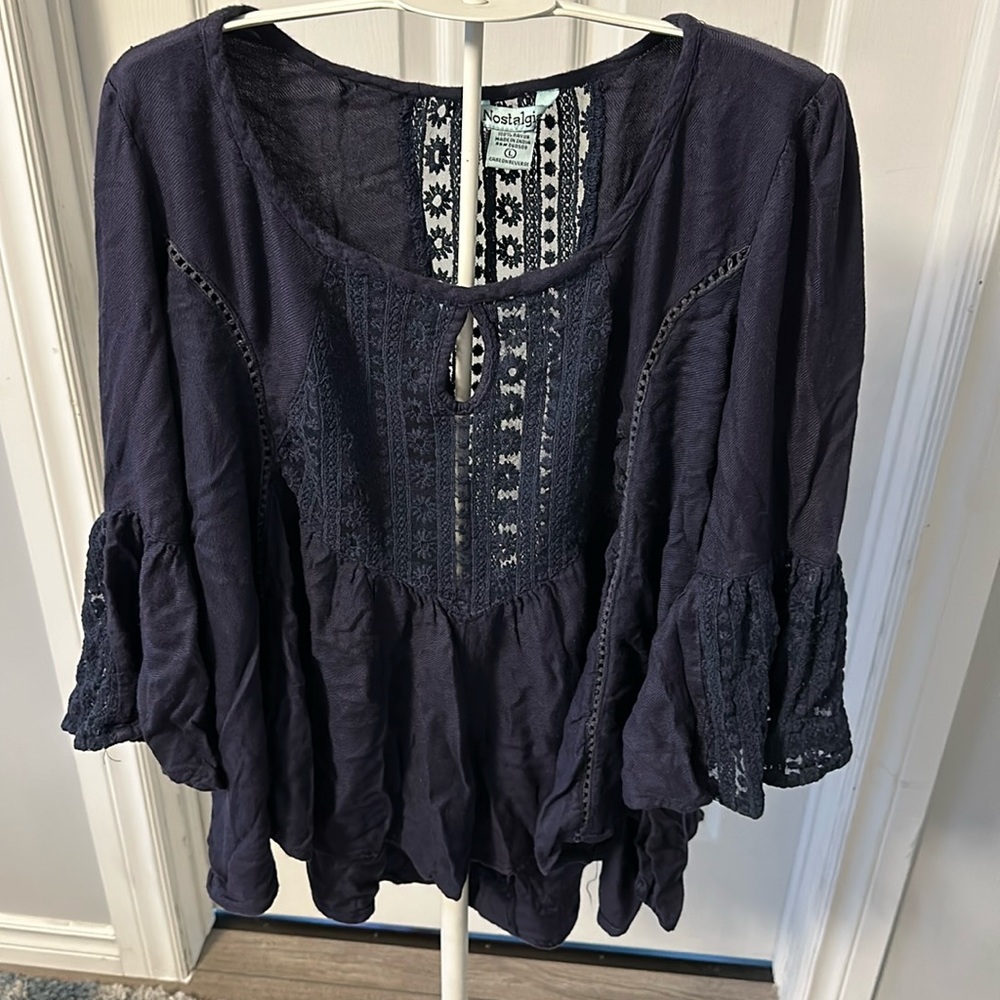 Nostalgia size L  flowing top. Navy. Boho